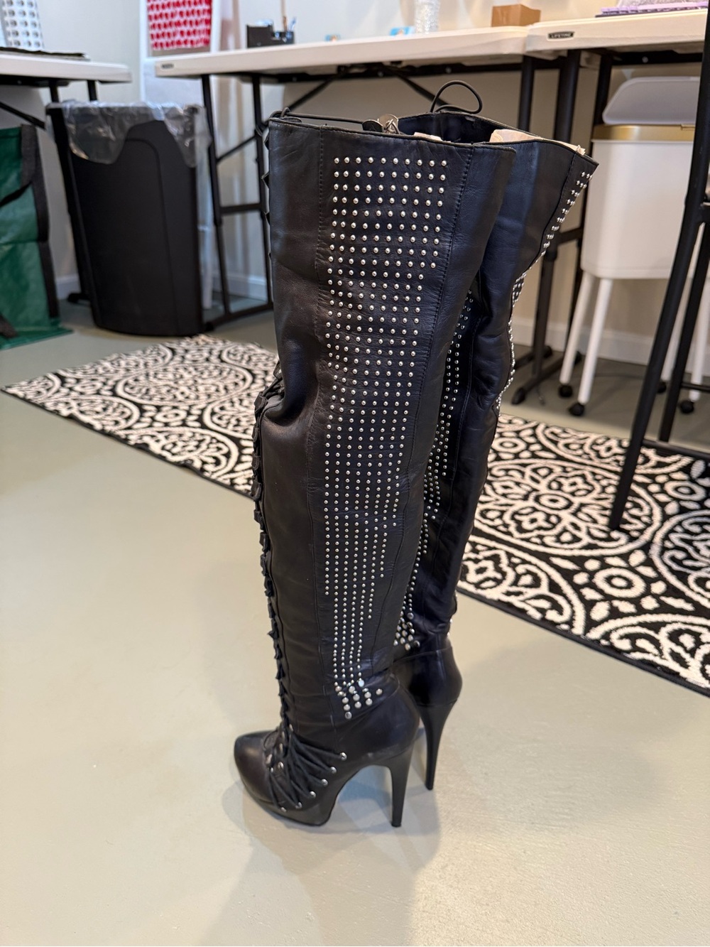 Black Studded Over-the-Knee High Heel Boots - Women by MADONNA